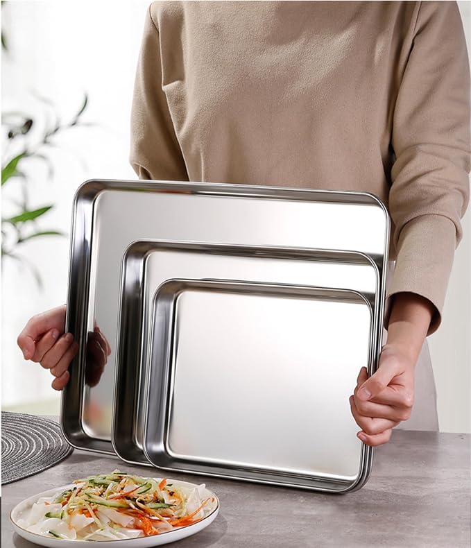 HYTK Small Cookie Baking Sheet Pans Stainless Steel 304 Little Tiny Serving Tray 10.4 x8.1 x1.1Inch (Diagonal 12.3) Reheat Food Small Items No Rust Dishwasher Safe for 2 Person 6 Pack