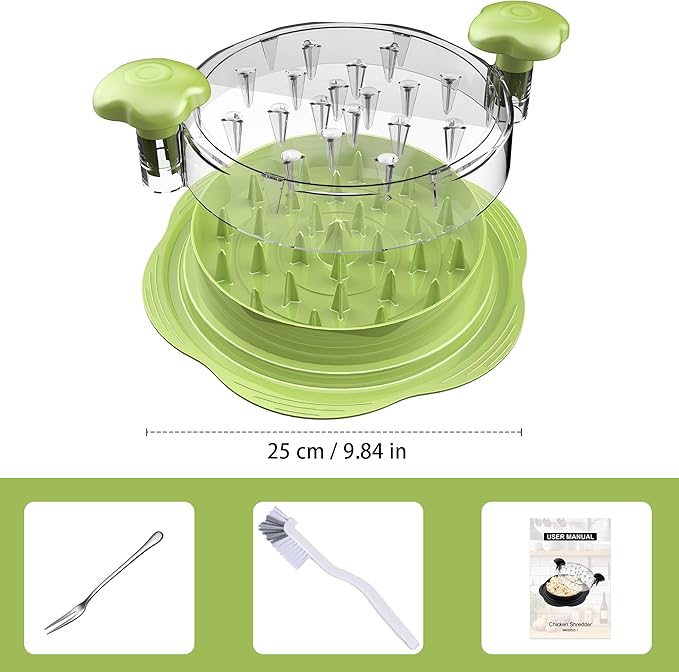 Chicken Shredder Tool Twist Large Meat Shredder with Brush&Fork, Matcha
