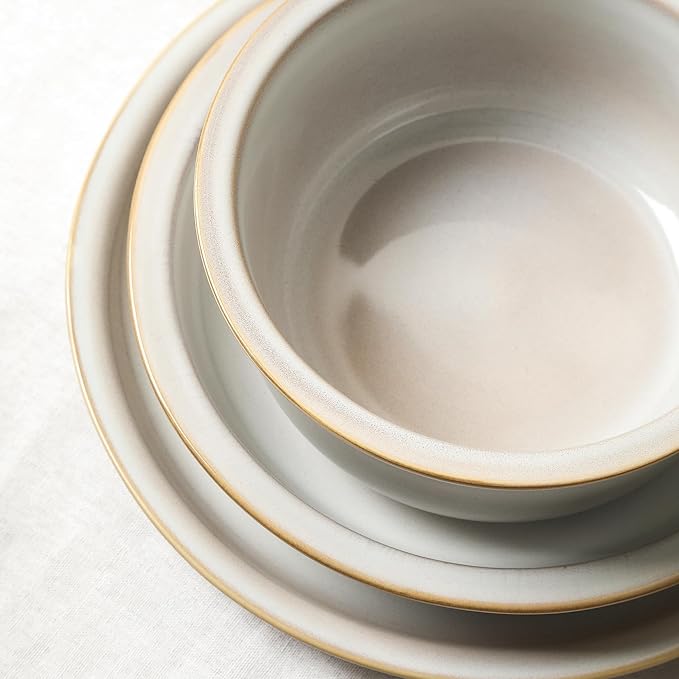 Stone Lain Slate 12-Piece Dinnerware Set Stoneware, Plates and Bowls Set, Dishwasher and Microwave Safe, Dish Set for 4, White