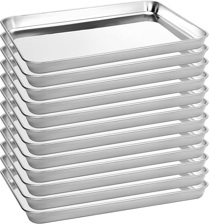 BIEAMA 12 Pack Stainless Steel Toaster Oven Baking Sheets, 12.5 x 9.6 in
