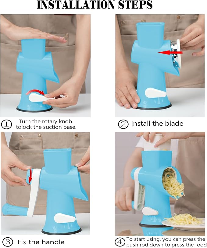 GOTOSOBAY Cheese Grater with Handle,Multifunctional Rotary Cheese Grater