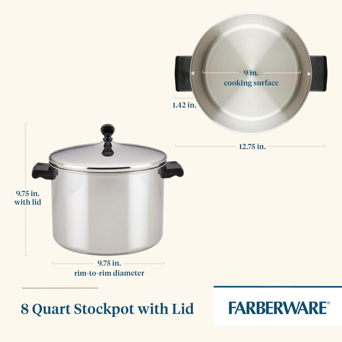 Farberware Classic Series Stainless Steel Stock Pot with Lid, 8-Quart