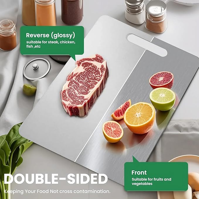Katori Titanium Cutting Board, 100% Pure Titanium Cutting Boards for Kitchen, Double Sided Non Toxic Cutting Board,Hygiene Durable Chopping Board Suitable for Dishwasher Safe (1PCS,L)