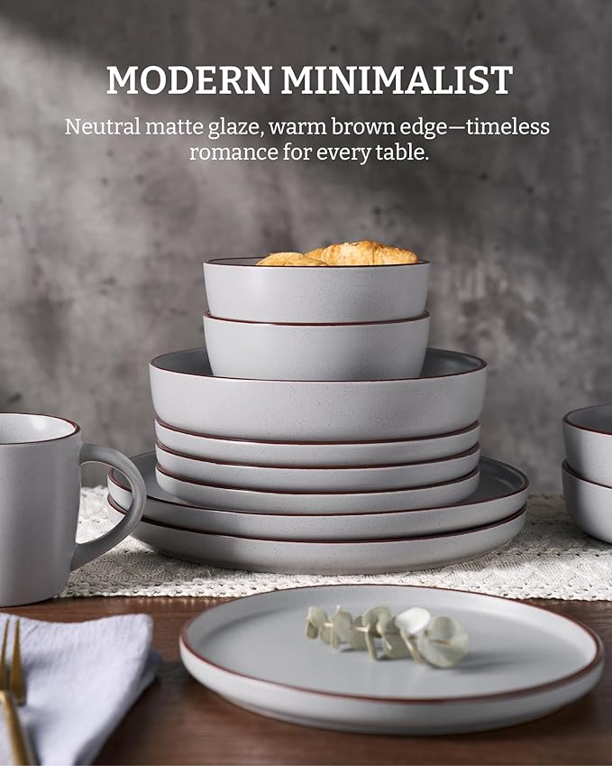 Famiware Mercury 12-Piece Stoneware Dinnerware Set, Light Grey