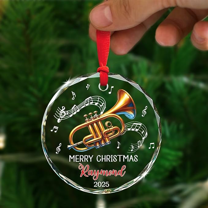 Cornet Players Xmas Glass Ornaments, Personalized Text & Name Cornet Christmas Ornament Gifts for Musical Instrument Lover, Cornetist Ornament Christmas 2026, Custom Music Lover Glass Ornaments Decor