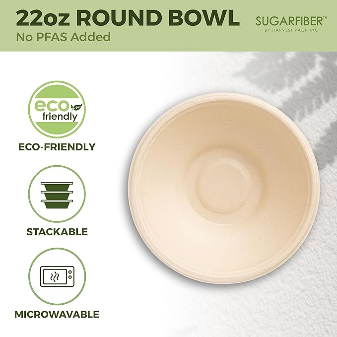 22oz Compostable Paper Bowls Disposable Round Natural Bowl with PLA coating