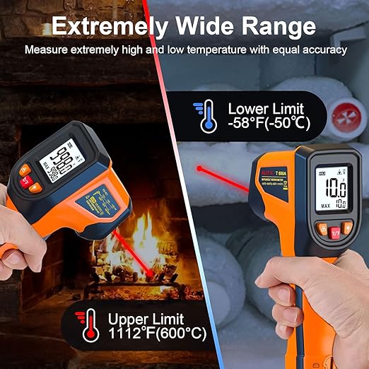 DEASOMIYE Infrared Thermometer Gun, -58°F~1112°F Laser Thermometer Temperature Gun, Non Contact IR Temp Gun with Adjustable Emissivity for Cooking,Griddle,HVAC,Fridge,Grill,Pizza Oven(Not for Human)