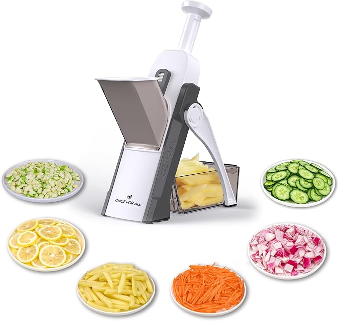 ONCE FOR ALL Safe Mandoline Slicer Kitchen, All in 1 Vegetable Slicer, Gray