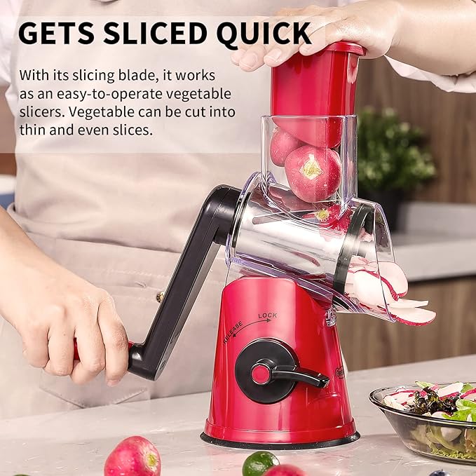 Geedel Rotary Cheese Grater Hand Crank, Cheese Shredder Mandoline Slicer