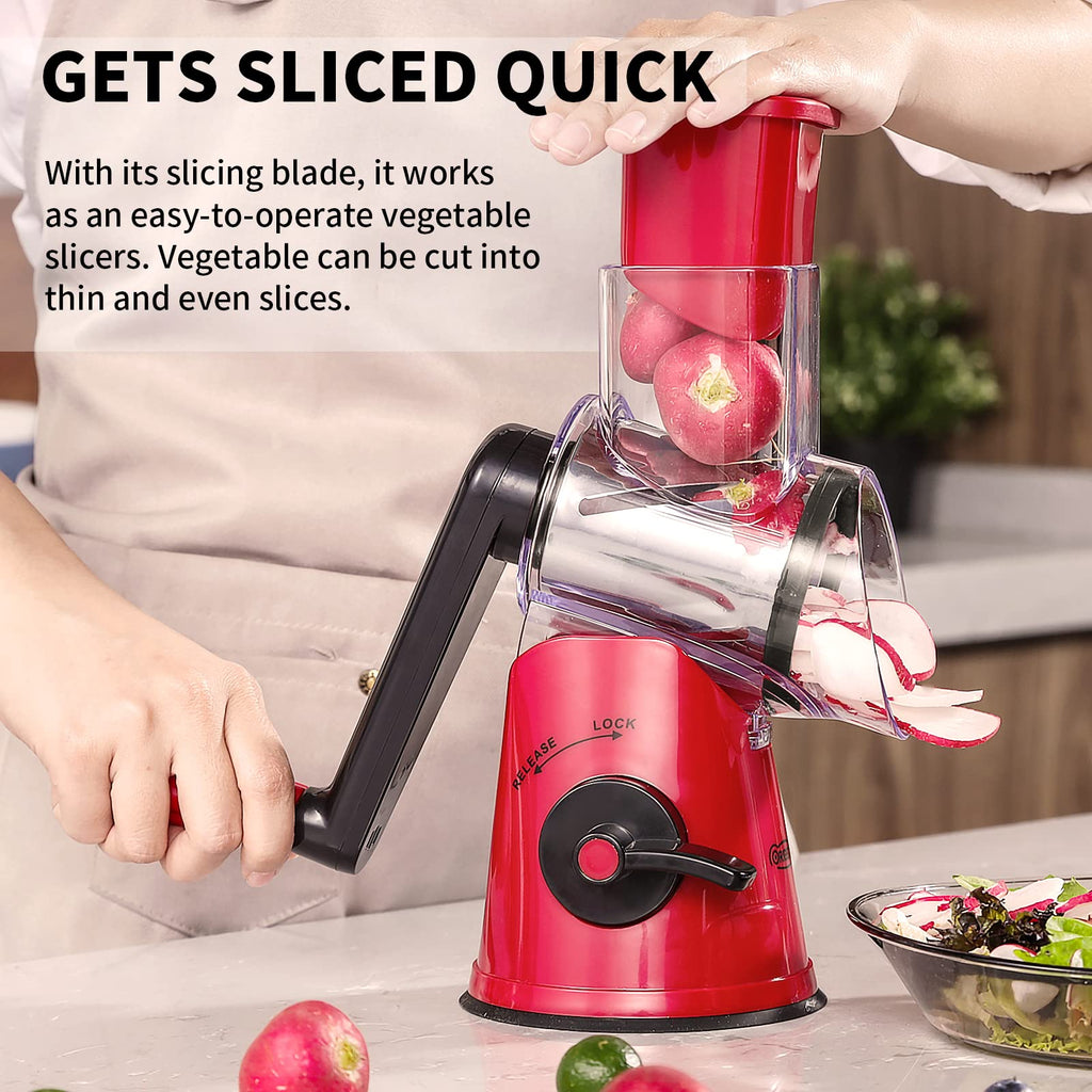 Geedel Rotary Cheese Grater Hand Crank, Cheese Shredder Mandoline Slicer