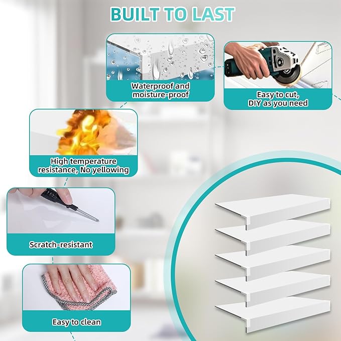 5 Pcs Wire Shelf Cover, 38X16X3 Inch Carbon Fiber Material Shelf Covers for Pantry Shelves(Not Wood), Waterproof Removable Closet Shelving Liner for Home Kitchen,Office Organization - White