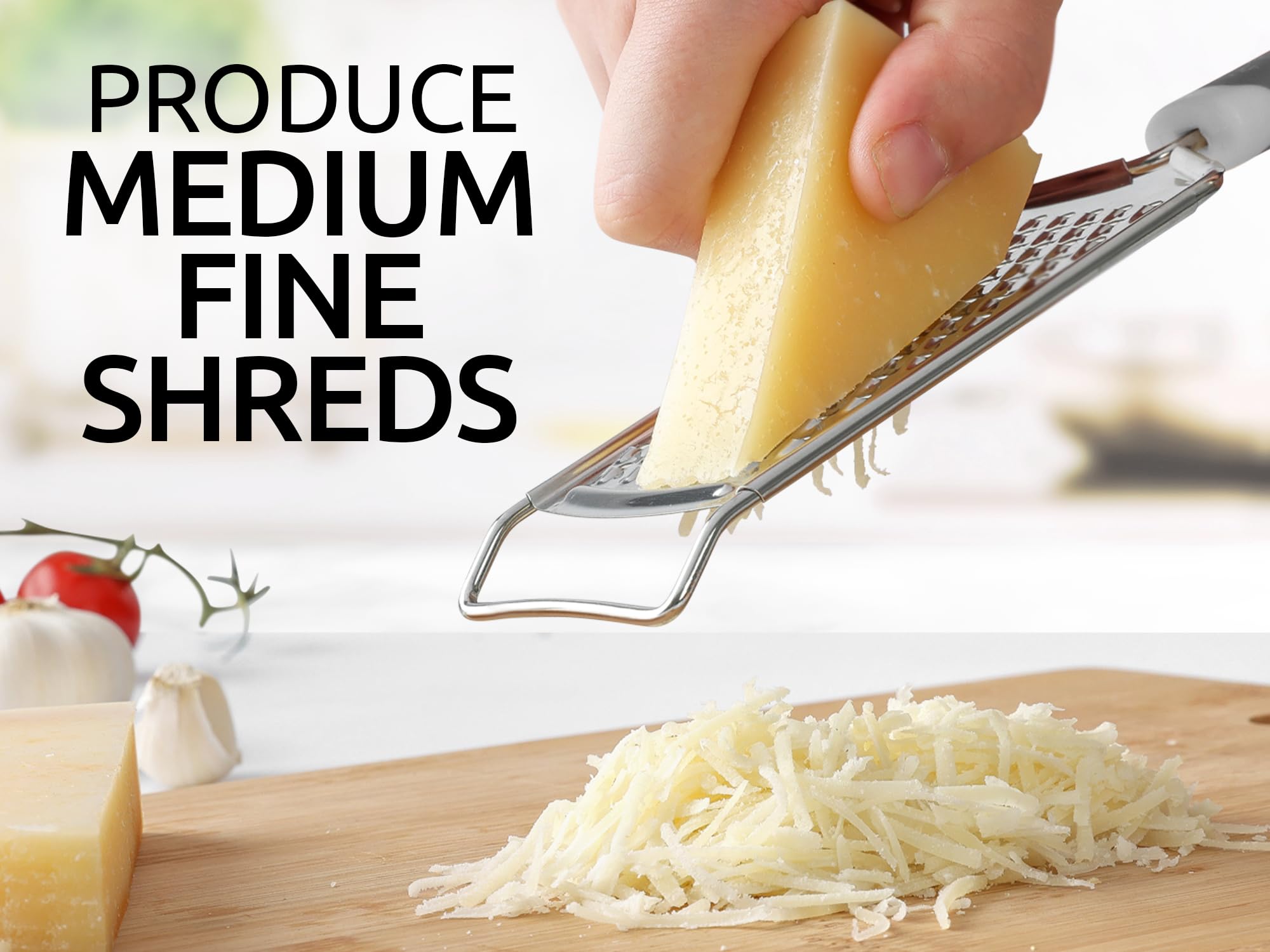 Zulay Kitchen Professional Cheese Grater Stainless Steel - Durable Rust-Proof Metal Lemon Zester Grater With Handle - Flat Handheld Grater For Cheese, Chocolate, Spices, And More - Grey
