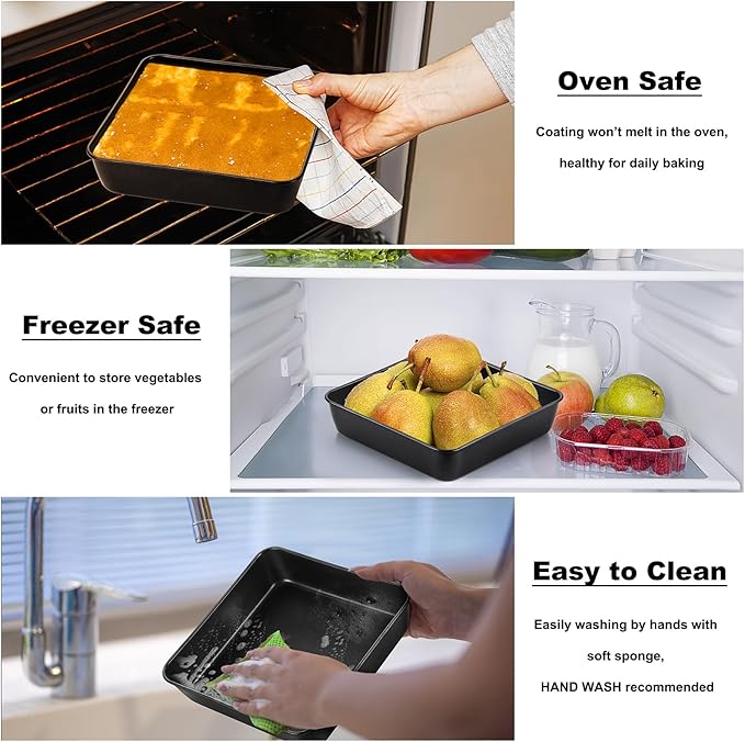 TeamFar 8x8 Inch Square Baking Pans, Coated Square Cake Brownie Lasagna Pan