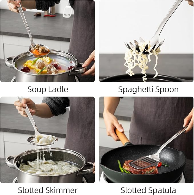 MAXCOOK 18/8 Stainless Steel Cooking Utensil set, 8 Pieces Dishwasher Safe