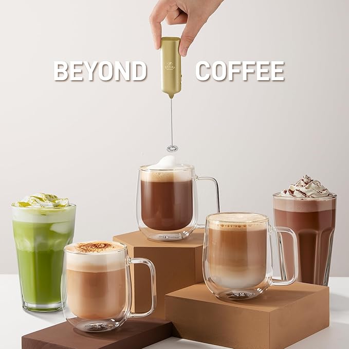 Mini & Mighty Milk Frother Wand – Powerful Handheld Coffee Frother, Battery Operated Drink Mixer – Compact Pocket Size – Detachable Whisk for Latte, Cappuccino, Matcha, Hot Chocolate