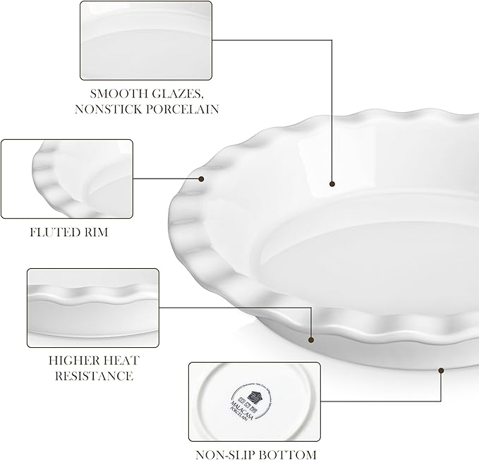 MALACASA 40 Oz Ceramic Pie Pan 9 Inch, Fluted Pie Dish for Quiche
