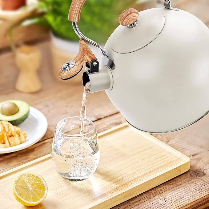 Foedo 3.2Qt Stainless Steel Whistling Tea Kettle Stovetop, Beige