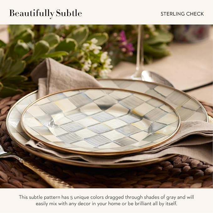 MACKENZIE-CHILDS Enamel Dinner Plate, Gray-and-White Sterling Check