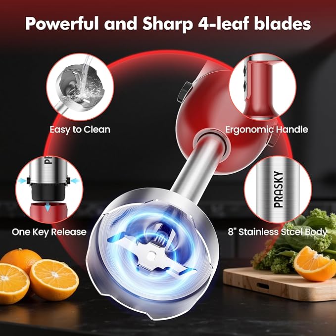 Immersion Blender Handheld 1200W, 5-in-1 Hand Blenders, 20 Speeds Hand Mixer, Stainless Steel Blades, Milk Frother Wand, Whisk, Beaker, Suitable for Kitchen, Protein Shakes and Baby Food