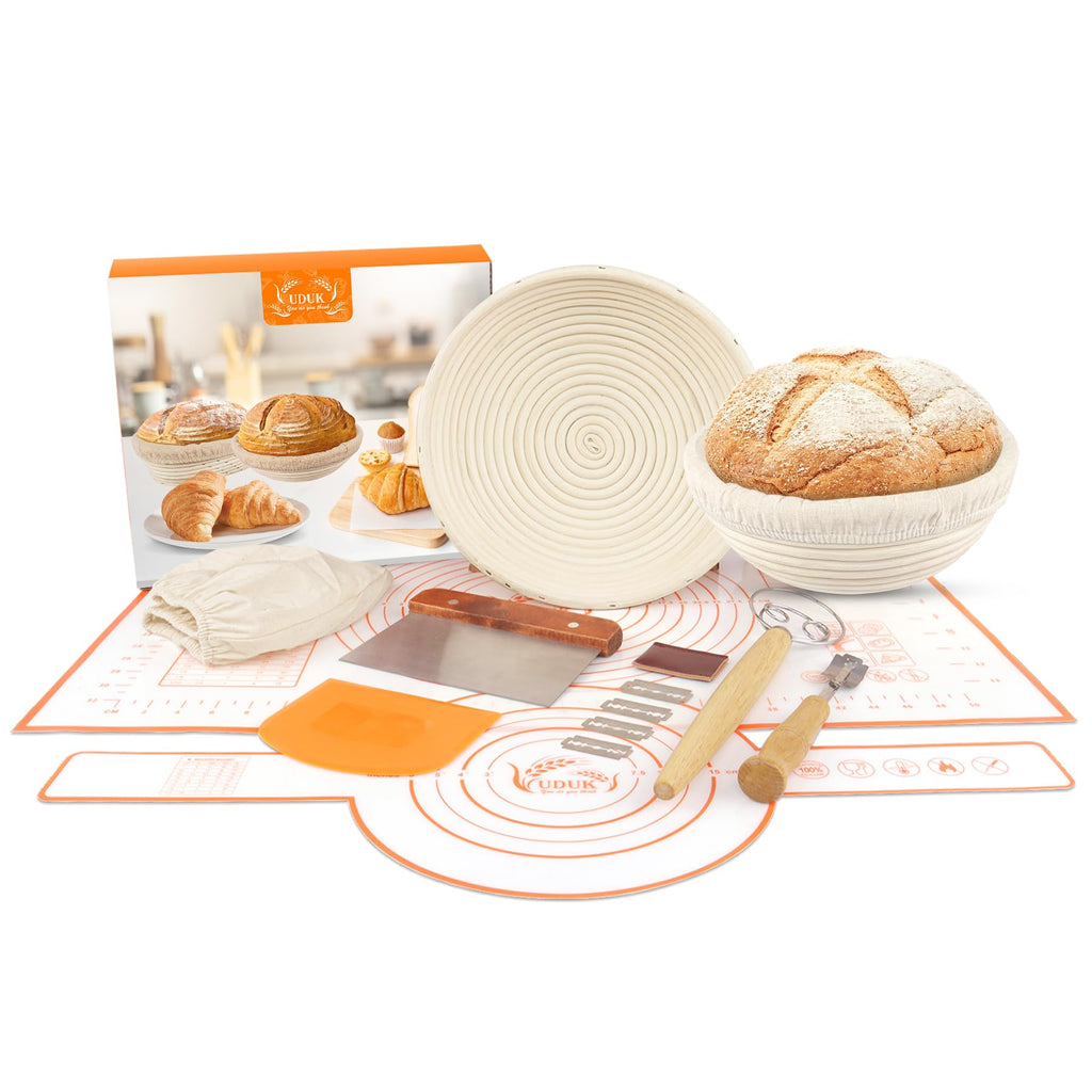 UDUK Sourdough Baking Kit, 10" & 9.6" Round Banneton Basket Set
