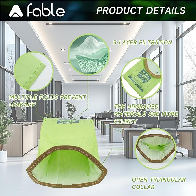 20 Pack 107314 Backpack Vacuum Bags Fit for ProTeam 6 QT Backpack Vacuum Cleaner，Replace #107314 Open Triangular Collar