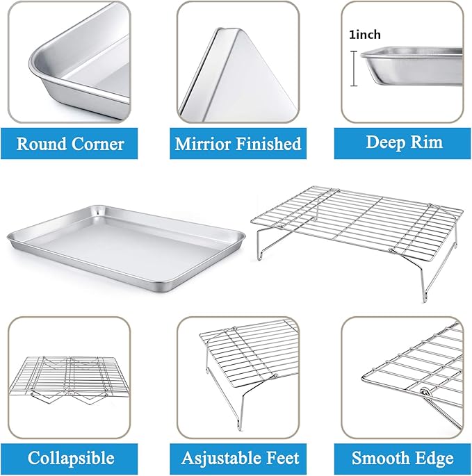 P&P CHEF 16 Inch Baking Sheet with Rack Set, Pans with Stackable Racks