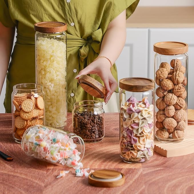 Homtop Glass Storage Jars Set with Airtight Wood Lids