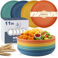 Wrova Large Wheat Straw Dinner Plates - 11 Inch Unbreakable Big Set of 8 - Dishwasher & Microwave Safe Plastic Plates - Deep Edge for Kitchen & Camping (Colorful)