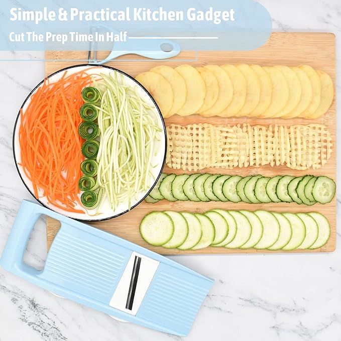 NACOLUS Handheld Mandoline Slicer for Kitchen, Vegetable Slicer Multi Blade Potato Chip, Veggie shredder, Vegetable Cutter, Julienne Shredder and peeler For Small Job In Kitchen Blue