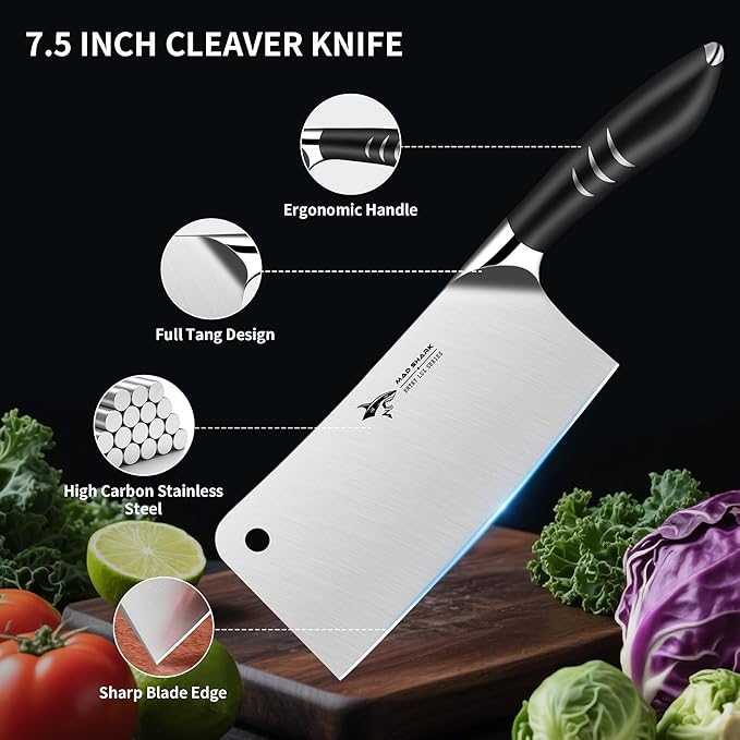 MAD SHARK 7.5 Inch Meat Cleaver with German Military Grade Composite Steel