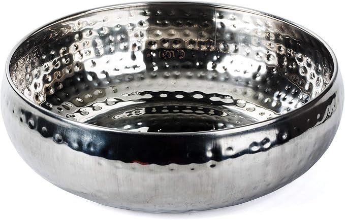 Colleta Home Salad Bowl and Serving Utensils - Hammered Detailing - Stainless Steel Mixing Bowls with Lids- Luxurious Serving Bowls (12" Hammered Salad Bowl)