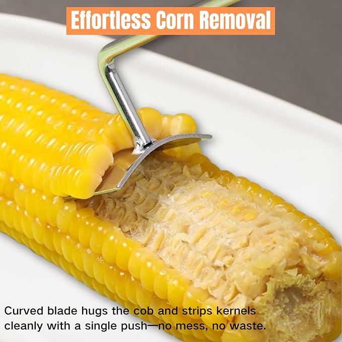 2 Pack Corn Peeler for Corn on the Cob, Stainless Steel Corn Cob Stripper Tool Long Handle Efficient Cob Remover Sweet Corn Cutter Removing Kernels for Home, Kitchens, Restaurant Chefs, Soups, Salads