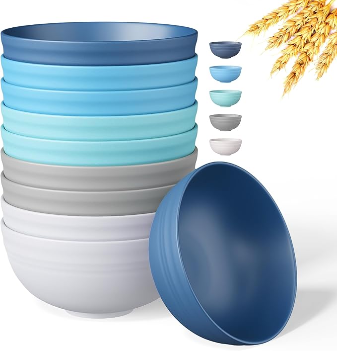 Quatish 10 PCS Unbreakable Plastic Bowls,Dishwasher & Microwave Safe Bowls, Easy-to-Clean Lightweight Snack & Soup Bowl,Multi-Color Portable for Picnics Plastic Bowls Set, Blue