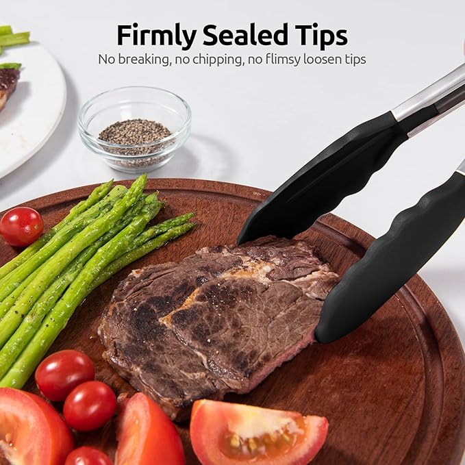 U-Taste Kitchen Tong for Cooking, 600ºF Heat-Resistant Silicone, 9in/Black