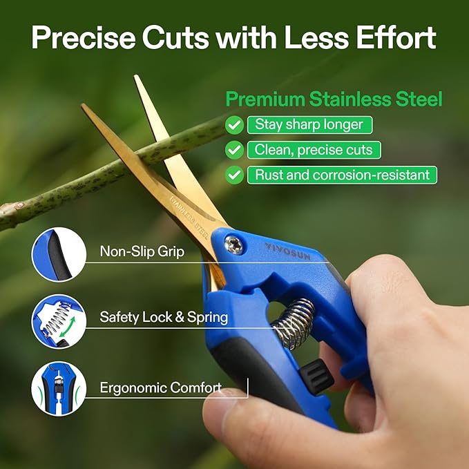 VIVOSUN Curved Gardening Scissors 6.5 Inch Hand Pruner Shear with Titanium Coated Blades 1-Pack