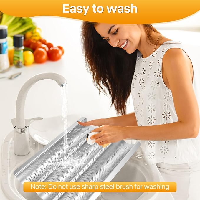 Barlket Baguette Pan 2 Pack, Silver Baguette Tray Perforated for Home Baker