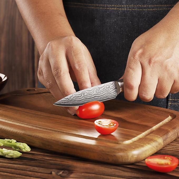 Sunnecko 3.5 Inch Paring Knife, Ultra Sharp High Carbon Steel Fruit Knife