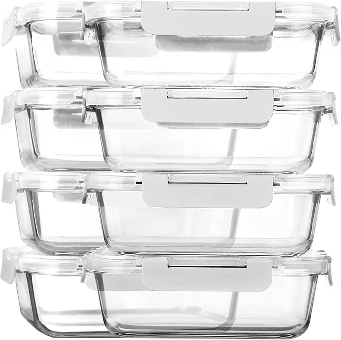 M MCIRCO 8 Pack,30 oz Glass Food Storage Containers with Lids, White