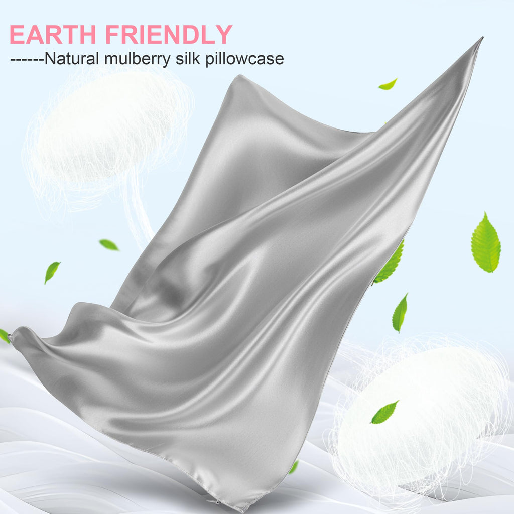 LYSHIN Silk Pillow Cases Standard Size with Hidden Zipper, Silver Grey