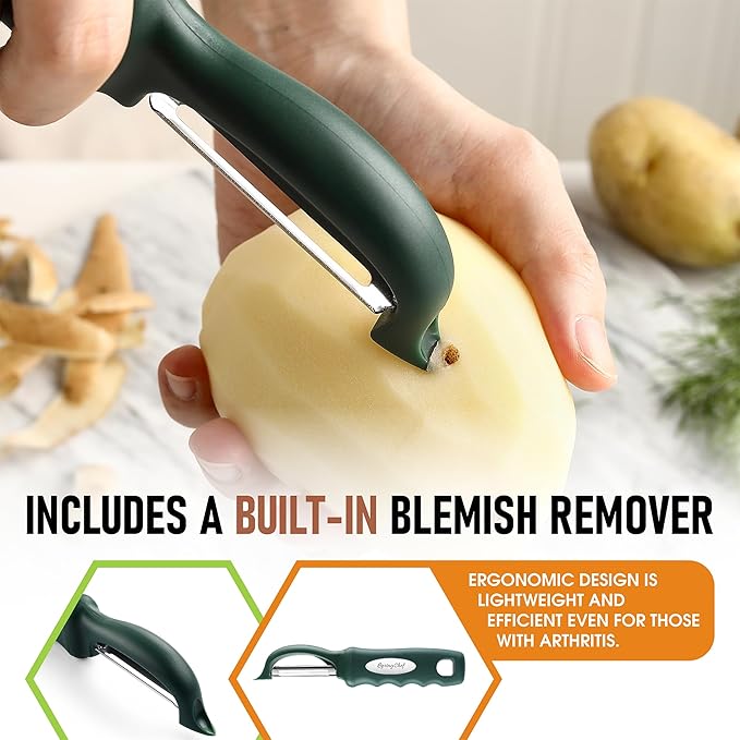 Spring Chef Swivel Potato Peeler w/Soft Grip Handle, Set of 2, Pine Green