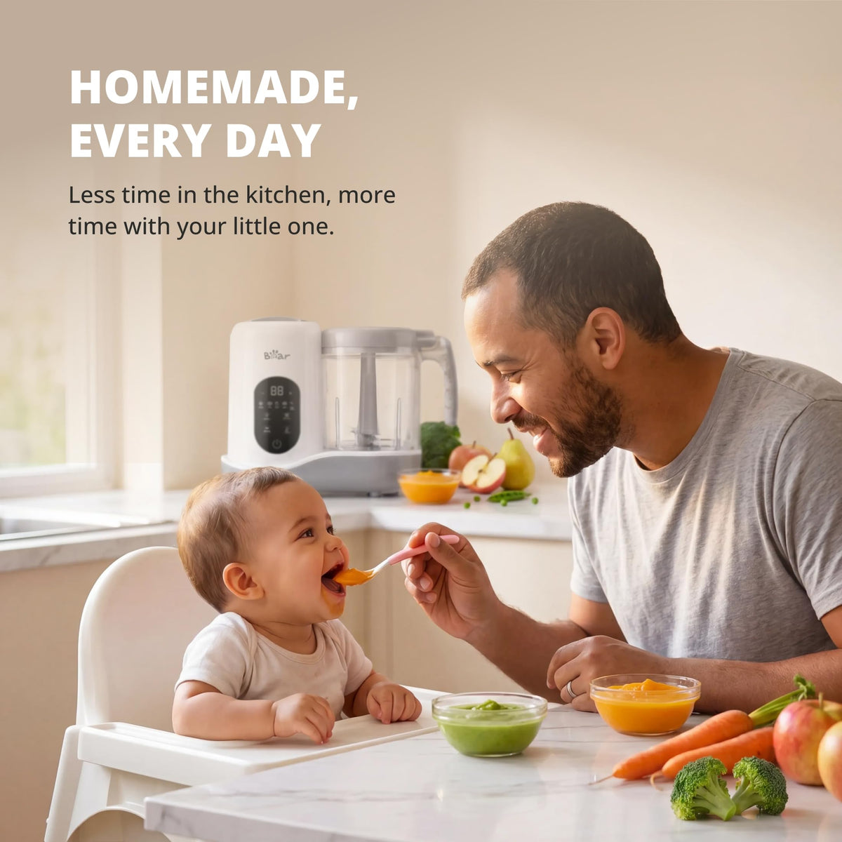 BEAR 2024 Baby Food Maker, One-Step & Easy to Use, Smart Touchscreen, White