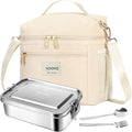 Voova 42 oz Stainless Steel Bento Lunch Box Set with Bag, Beige
