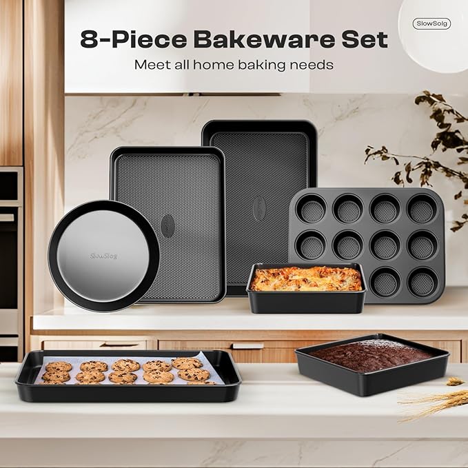 12-Piece Nonstick Bakeware Set, Stackable Non Toxic Baking Pans Set - Black