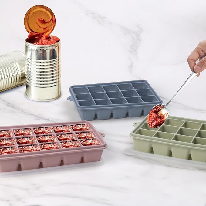 2 Tbsp Silicone Freezer Molds - Perfect for Storing Garlic, Herbs, Ginger, Pesto, Tomato Paste, Lemon Juice, Purees and More - Silicone Food Freezer Tray (Multicolor 6 Pack)