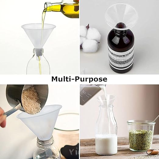 RHBLME 20 PCS Plastic Funnels Set, 4.7 Inch Wide Mouth Clear Plastic Funnels for Filling Bottles, Multipurpose Large Funnel with Long Reaching Spout, Water Bottle Funnel for Powder Liquid Spices