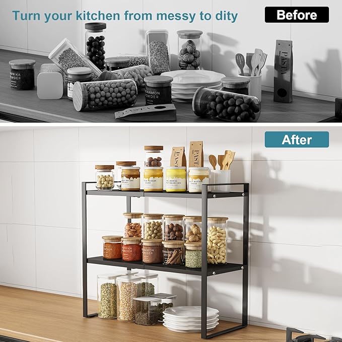 Aiusafacai Cabinet Shelf Expandable Height Adjustable Organizer Riser for Kitchen Cabinet Pantry Cupboard Under Sink Countertop Organization