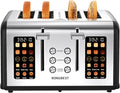 4 Slice Stainless Steel Toaster with 1.5" Wide Slots Digital Touchscreen, Even Toasting for Family Breakfast Bagel & Bread, Reheat & Defrost, Smart Touch Screen, Removable Crumb Tray, Matte Black