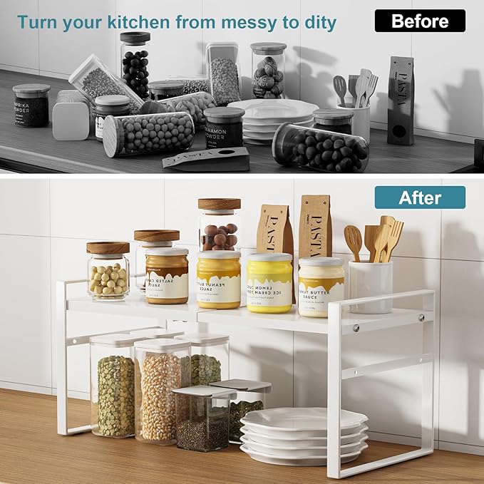 Aiusafacai Expandable Cabinet Shelf Organizer Riser for Kitchen Pantry Cupboard Under Sink Countertop Home Storage Organization Rack Space Saver