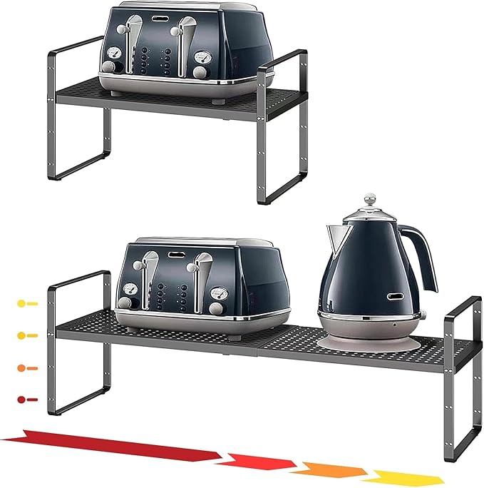 taiheis 16.5~27.1" Expandable Shelf with Hole，1Pack 8.1" Wide Stackable Cabinet Shelves，Black