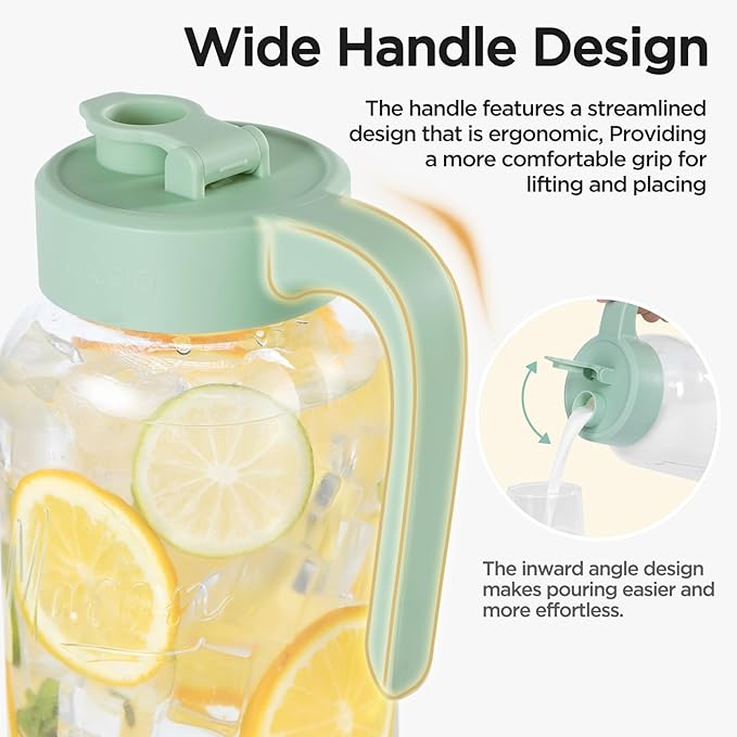Spreccio Mason Jar Pitcher, 64 oz (2 quart), Glass Pitcher with Lid